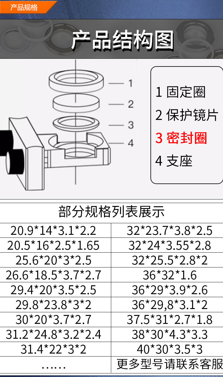 手持激光焊机保护镜密封圈耐高温防水O型圈适配超强万顺兴等激光