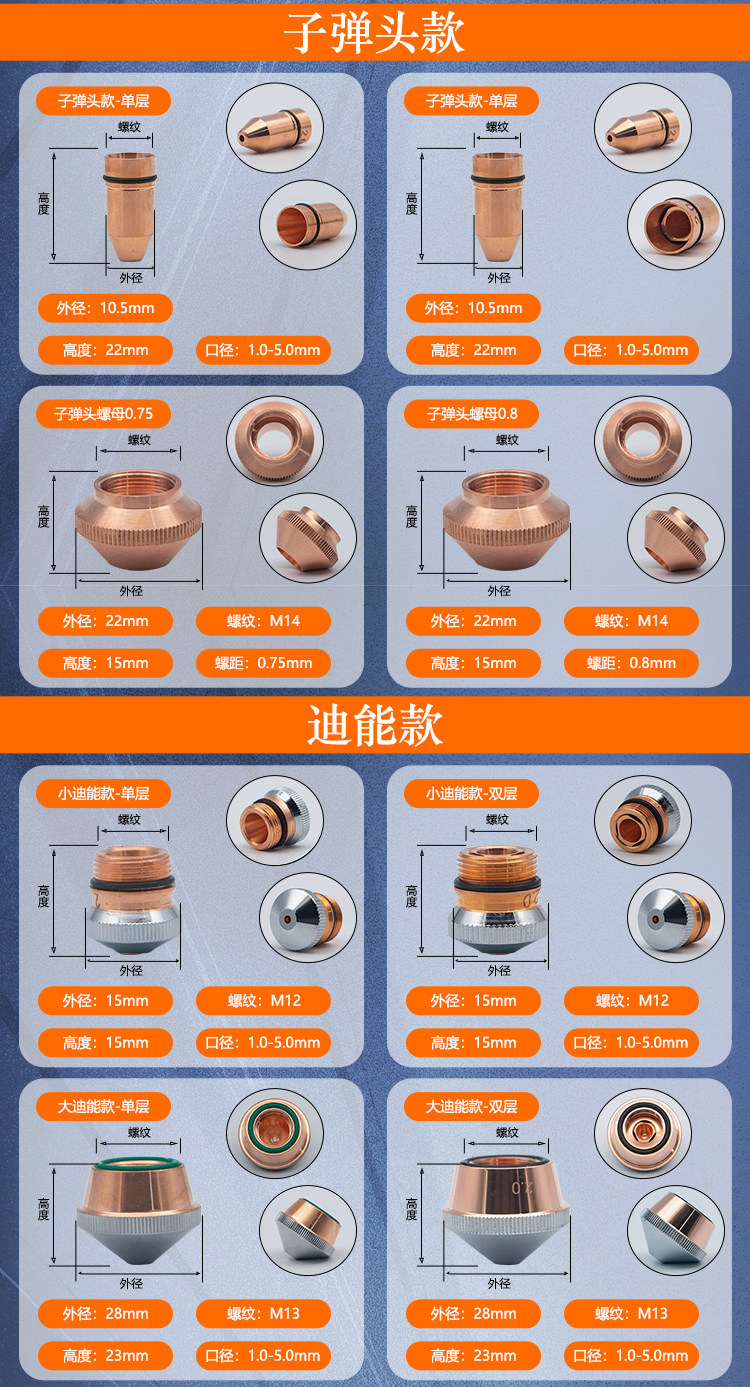 激光切割机喷嘴光纤切割头1.5单双层紫铜宏山大族嘉强创鑫万顺兴